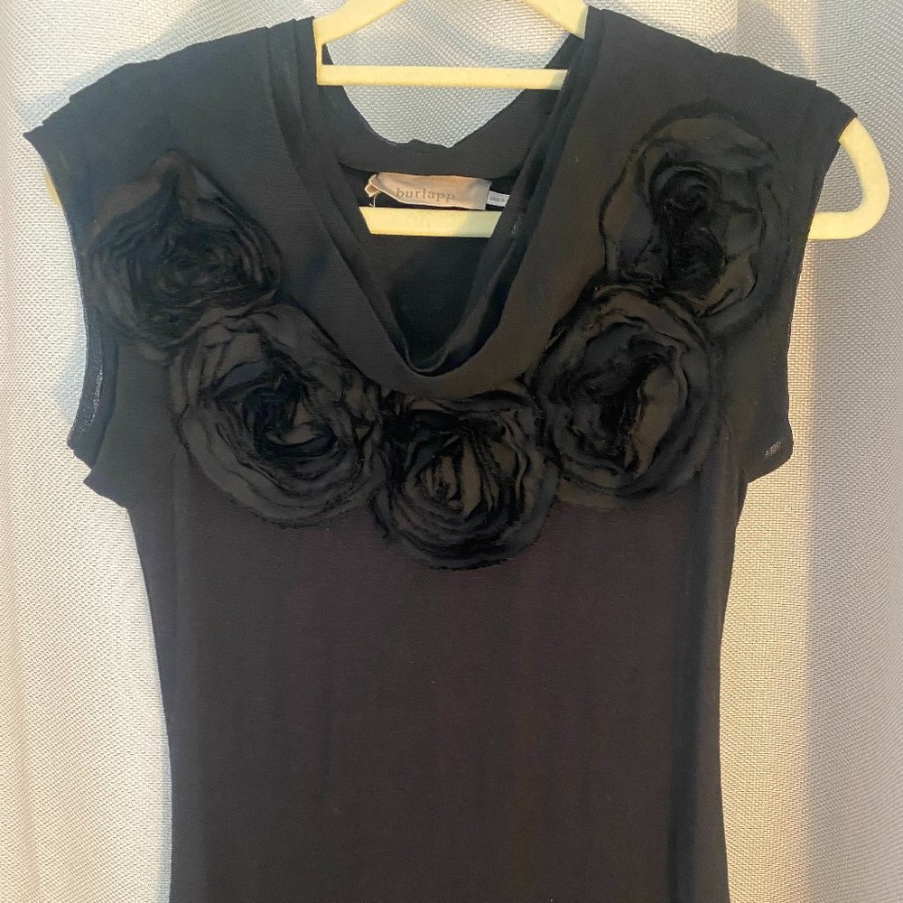 Burlapp Black Womens Sleeveless Top with Flower Detail